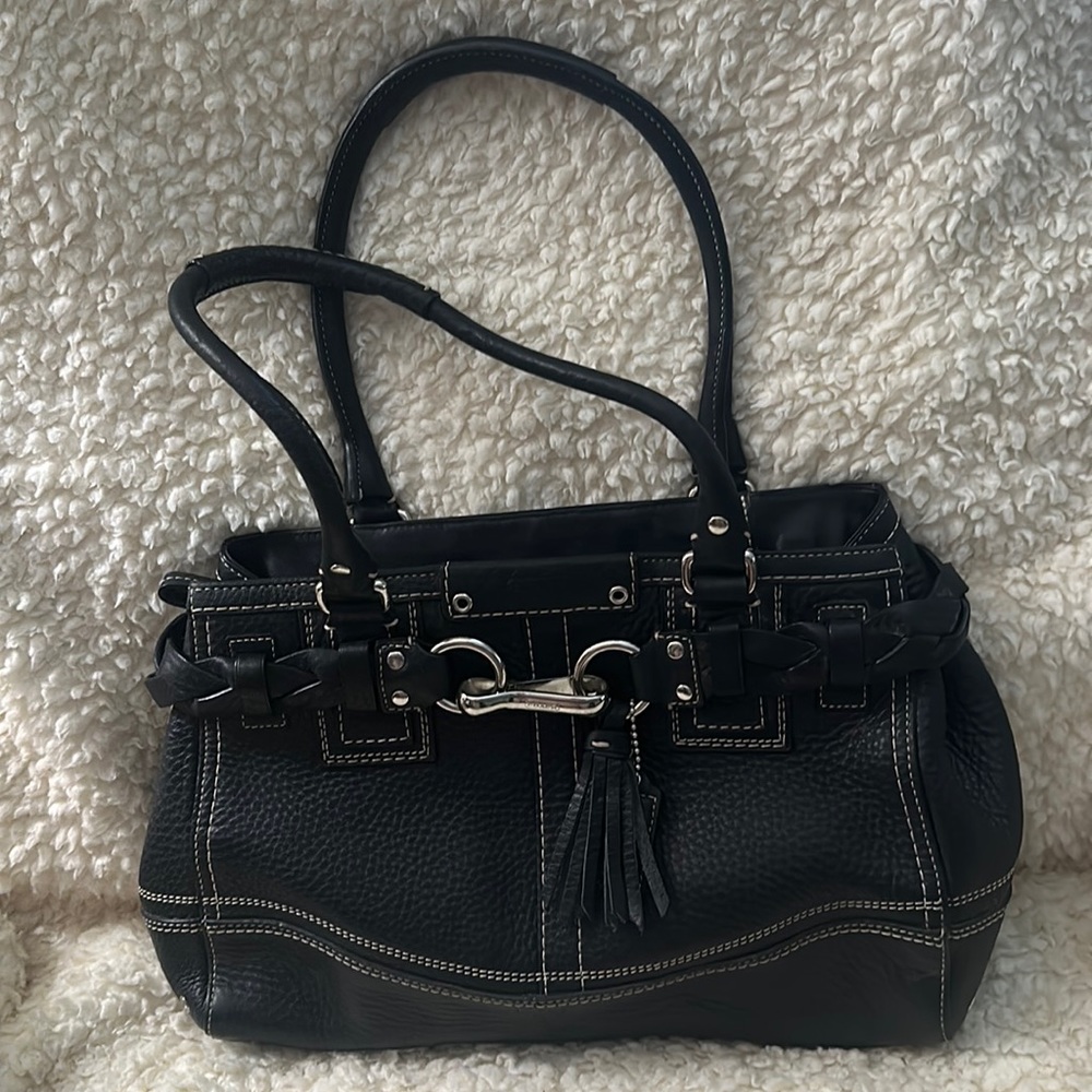 Coach black textured leather shoulder bag